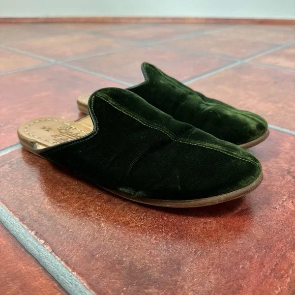 Sabah House Green Velvet Palazzo Slippers Size 37 - Picture 10 of 13